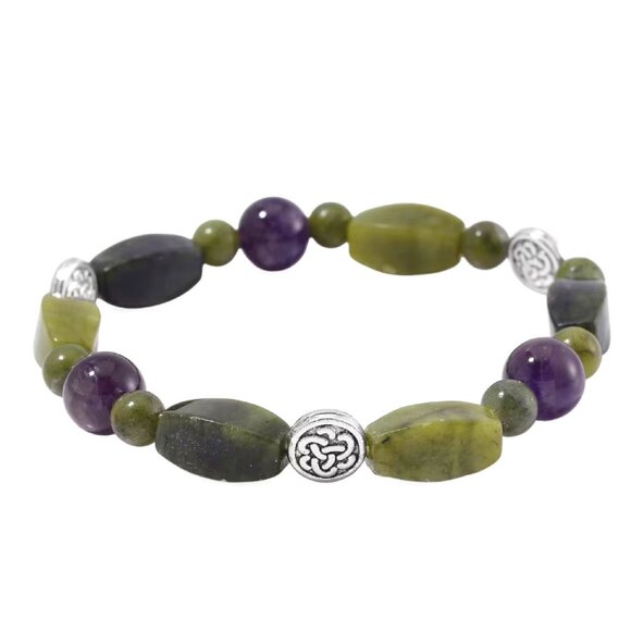 Connemara Marble Amethyst Beaded Stretch Bracelet NEW - Picture 1 of 9